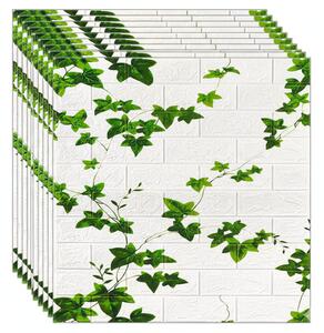 Set 10x tapet 3D caramida cu iedera, panouri autoadezive 4.9mp, 70x70 cm