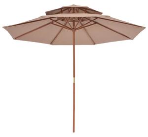 Umbrelă de soare dublă, stâlp din lemn, 270 cm, gri taupe
