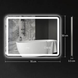 Oglinda touch pentru baie cu led in 3 culori, cu afisare ceas, antiaburire si boxa bluetooth