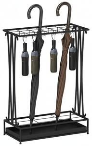 Suport umbrele metalic, 21 sloturi, 24 cârlige, negru, 50x24x68 cm