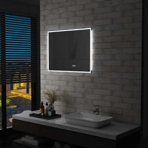 Oglindă cu LED de baie cu senzor tactil și afișaj oră, 80x60 cm
