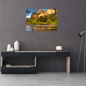 Tablou - Stânci lăngă lac (70x50 cm)