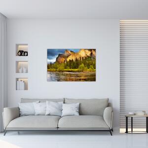 Tablou - Stânci lăngă lac (90x60 cm)