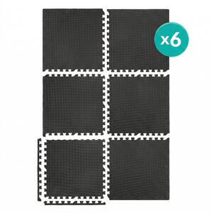 Covoras tip Puzzle pentru Sport si Fitness, Spuma EVA, Set 6 bucati, Protectie Podea Antiderapanta, 180 x 120 x 1 cm, Negru