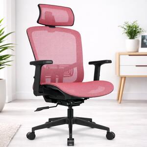 Scaun de birou ergonomic HC-1045 cu spătar din plasă - roz