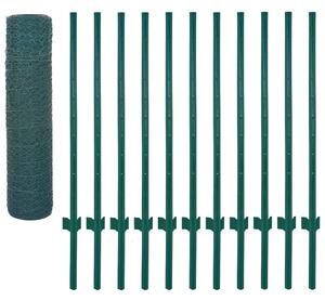 Gard din plasă de sârmă cu stâlpi, verde, 25 x 0,5 m, oțel