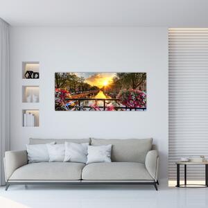 Tablou - Răsărit de soare la Amsterdam (120x50 cm)
