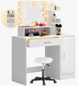 Masă de machiaj Jocelyn cu LED și scaun 140 × 90 × 40 cm