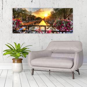 Tablou - Răsărit de soare la Amsterdam (120x50 cm)