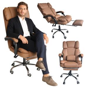 Fotoliu de birou confortabil cu suport pentru picioare și masaj - piele ecologică maro