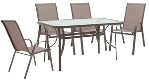 Set de gradina masa si scaune 5 bucati Ensure-Calan metal-sticla maro 140x80x70cm