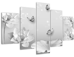 Tablou - Design flori și fluturi (150x105 cm)