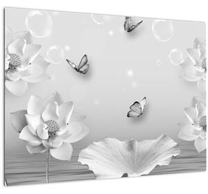 Tablou - Design flori și fluturi (70x50 cm)