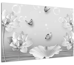 Tablou - Design flori și fluturi (90x60 cm)