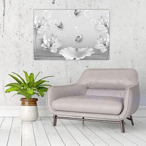 Tablou - Design flori și fluturi (90x60 cm)