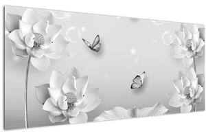 Tablou - Design flori și fluturi (120x50 cm)