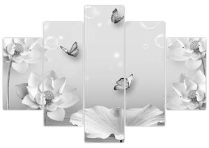Tablou - Design flori și fluturi (150x105 cm)
