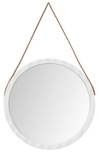 Oglindă de perete cu o curea, alb, Ø 55 cm