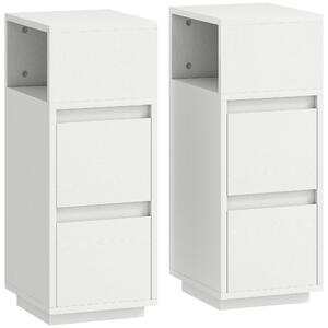 HOMCOM Set de 2 Noptiere Înalte și Subțiri pentru Dormitor cu 2 Sertare și Raft Deschis, Noptiere Moderne Economisitoare de Spațiu, Măsuțe pentru Divan, Sufragerie și Dormitor, 25x30x65 cm, Alb | Aosom Romania