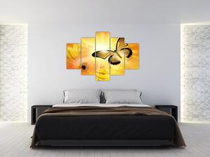 Tablou - Fluture galben cu flori (150x105 cm)