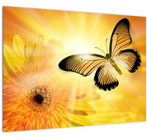 Tablou - Fluture galben cu flori (70x50 cm)