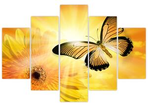 Tablou - Fluture galben cu flori (150x105 cm)