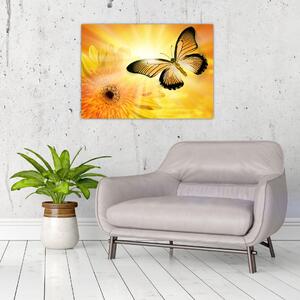 Tablou - Fluture galben cu flori (70x50 cm)