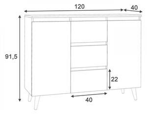 MBCO3 - Comoda 120 cm, cu 3 sertare si 2 dulapuri pentru dormitor, living, dining: Alb-Stejar