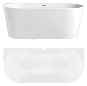 Rea Capri Slim, cadă acrilică pentru peretele din spate, 170x58cm, capac negru pentru scurgere, KPL-W6331