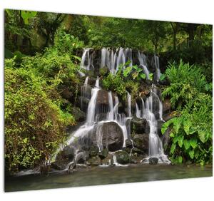 Tablou pe sticlă - Cascadă tropicală (70x50 cm)