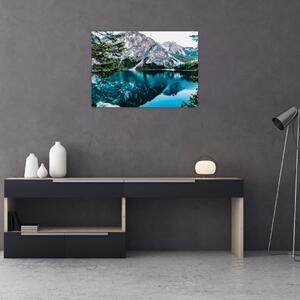 Tablou pe sticlă - Lac în Alpi (70x50 cm)