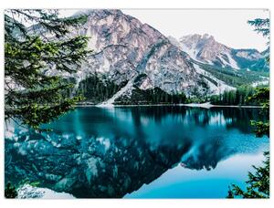 Tablou pe sticlă - Lac în Alpi (70x50 cm)