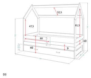 Pat în formă de casă Paula cu barieră 160 x 80 cm - alb Domek D3 pat