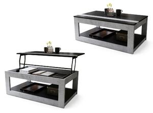 Mazzoni LUSSO Negru Mat/Beton Millenium - MĂSUȚĂ MODERNĂ CU BLAT RIDICAT + COMPARTIMENT + RAFT (PE ROȚI!)