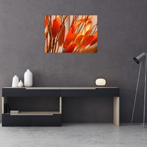 Tablou pe sticlă - Frunze înflorite (70x50 cm)