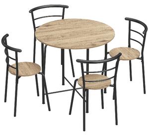 HOMCOM Set Masă Rotundă de Dining cu 4 Scaune Economisitor de Spațiu în Lemn și Metal Stil Industrial | Aosom Romania