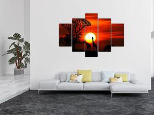 Tablou - Siluete animalelor la apus de soare (150x105 cm)