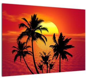 Tablou pe sticlă - Silueta insulei cu palmieri (70x50 cm)