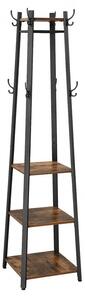 Cuier tip pom cu rafturi Model Good, Maro Rustic/Negru, 43x43x180 cm