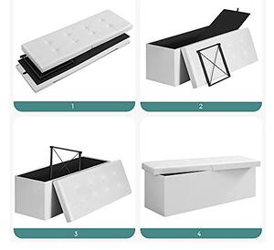 Bancheta de depozitare, Songmics, 120 L, LSF75WT, Alb, 300 Kg, 110 x 38 x 38 cm