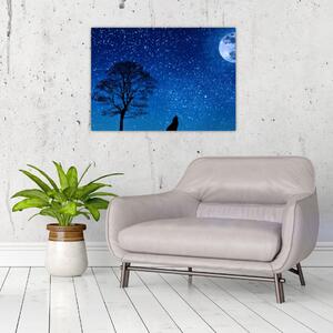 Tablou - Lupul urlând la lună (70x50 cm)