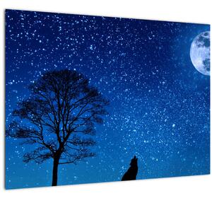 Tablou pe sticlă - Lupul urlând la lună (70x50 cm)