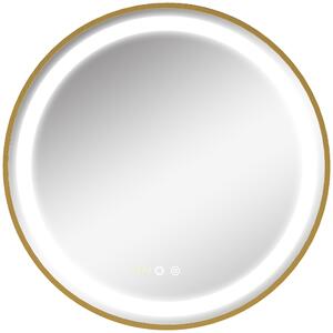 Kleankin Oglindă de Baie Rotundă cu Lumină LED, Luminozitate Reglabilă și Întrerupătoare Touch, Ø60x4 cm, Auriu | Aosom Romania