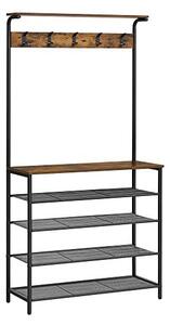 Cuier cu bancuta si suport pantofi Model Black, Maro Rustic/Negru, 80 x 31.5 x 183.5 cm