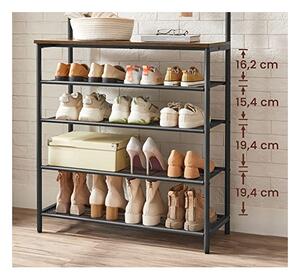 Cuier cu bancuta si suport pantofi Model Black, Maro Rustic/Negru, 80 x 31.5 x 183.5 cm