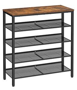 Raft pentru Pantofi cu 5 Polițe Model Anne, Maro rustic / Negru, 28x75x93 cm