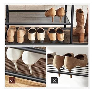 Cuier cu bancuta si suport pantofi Model Benjamin, Maro Rustic/Negru, 85x30x180.5 cm