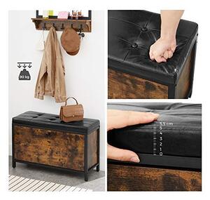 Bancheta cu suport pantofi Model Aleah, Maro rustic / Negru, 80x30x51 cm