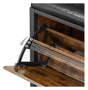 Bancheta cu suport pantofi Model Aleah, Maro rustic / Negru, 80x30x51 cm