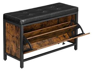 Bancheta cu suport pantofi Model Aleah, Maro rustic / Negru, 80x30x51 cm